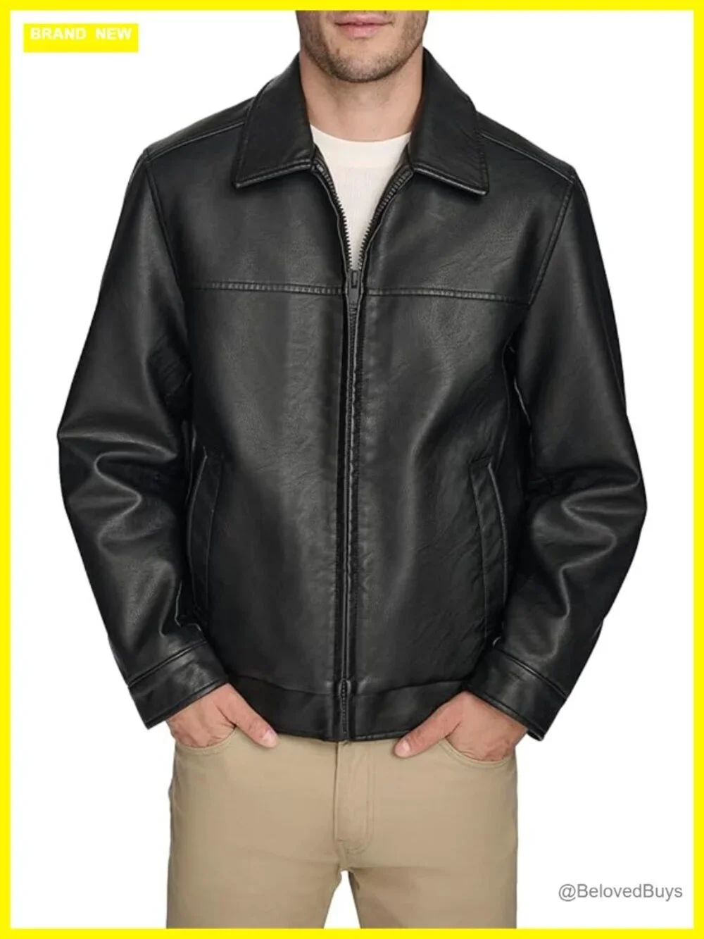 Faux Leather Jacket, Men's, Long Sleeve, Quilted Silhouette, Zip Front